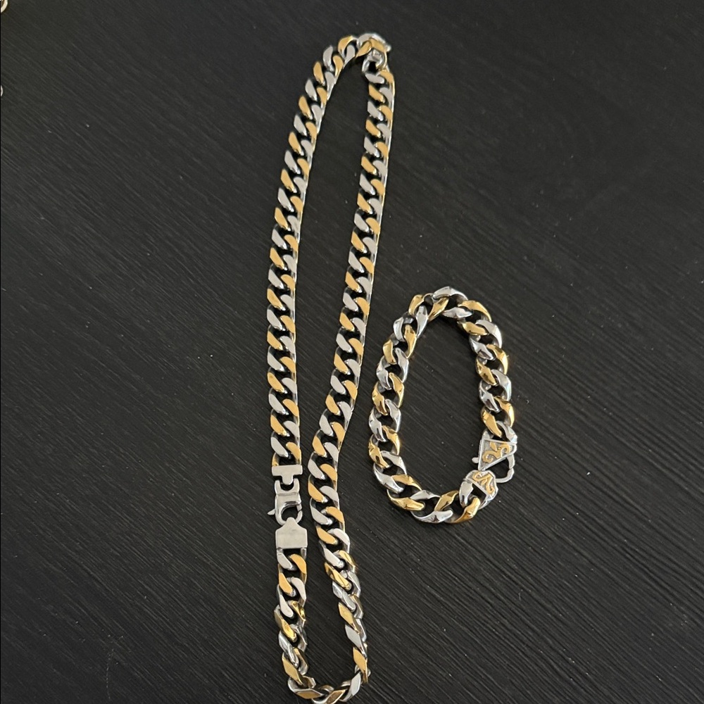 Gold and Silver Chain Necklace and Bracelet Set